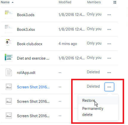 Deleted files recovery from dropbox