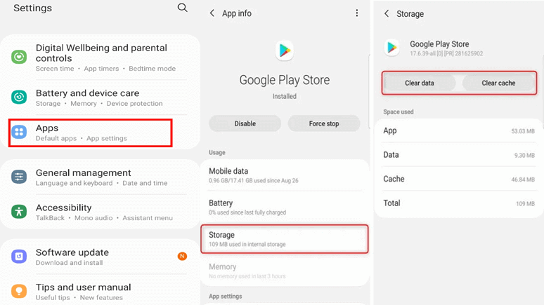 Clear Cache & Data of Play Store