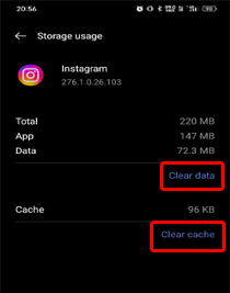 Clear Instagram cache & data