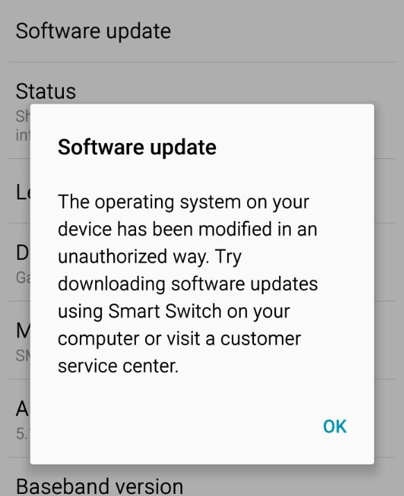 the operating system on your device is modified in an unauthorised way